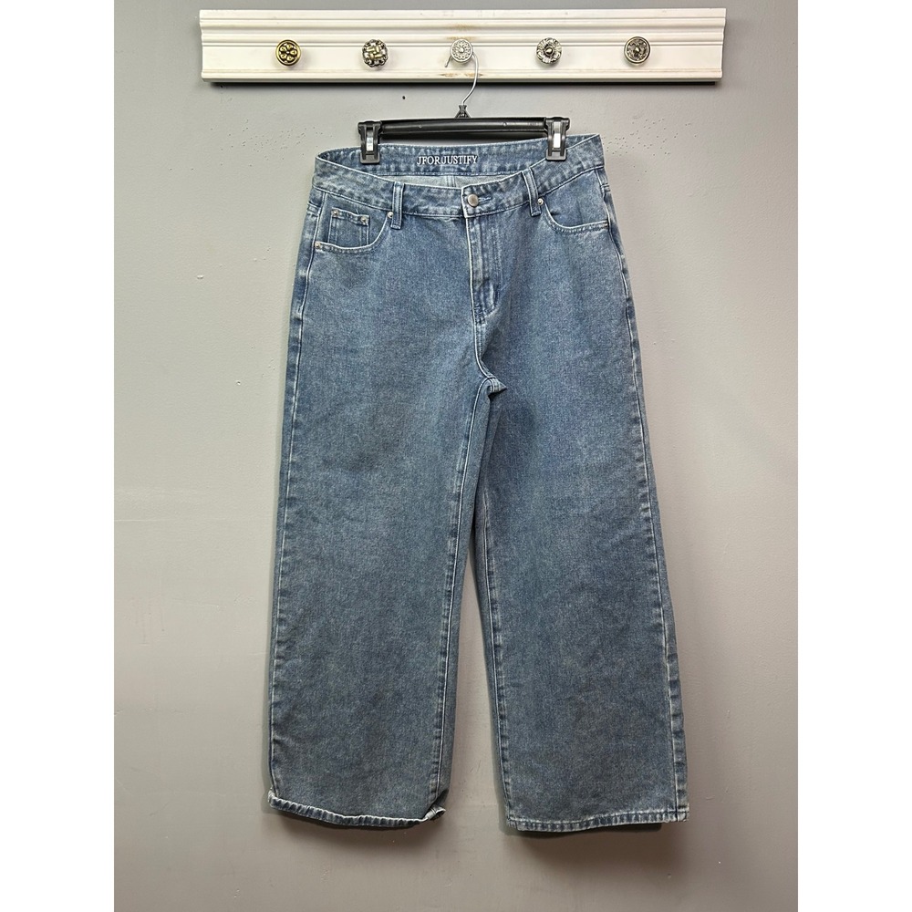 JFORJUSTIFY Womens Wide Leg Crop Jeans Denim Blue Size L